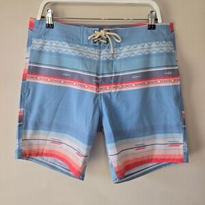 Faherty Brand Mens Blue Geometric Chevron Board Shorts Swim Trunks Size 33